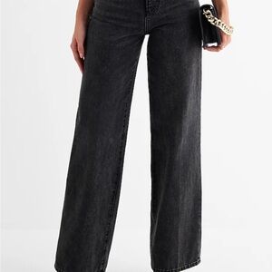 Express Women’s High Waisted Washed Black Wide Leg Jeans